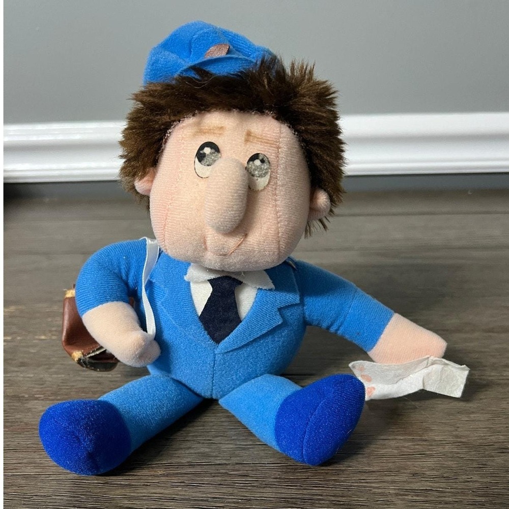 Vintage Russ Berrie Mailman Postal Carrier Plush Blue Uniform Toy Collectible